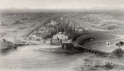 Vista panoramic, de, novo, e, antigas, delhi, índia
